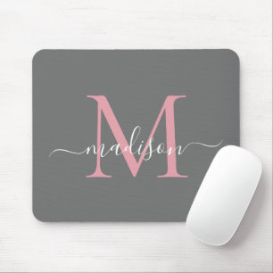 Mousepad Script Moderno do Monograma Cor-de-rosa com Cinza