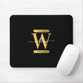 Mousepad Script Moderno do Monograma Dourado e Preto Elegan