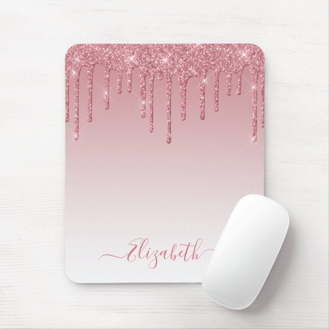 Mousepad Script Moderno Tendência Glitter Rosa Pó Chique Es (Com mouse)