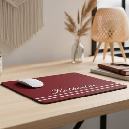 Mousepad Script Name Minimalist Burgundy Red