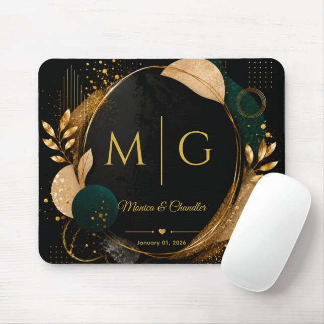 Mousepad Script Personalizado em Moldura Abstrata Preta e D (Com mouse)