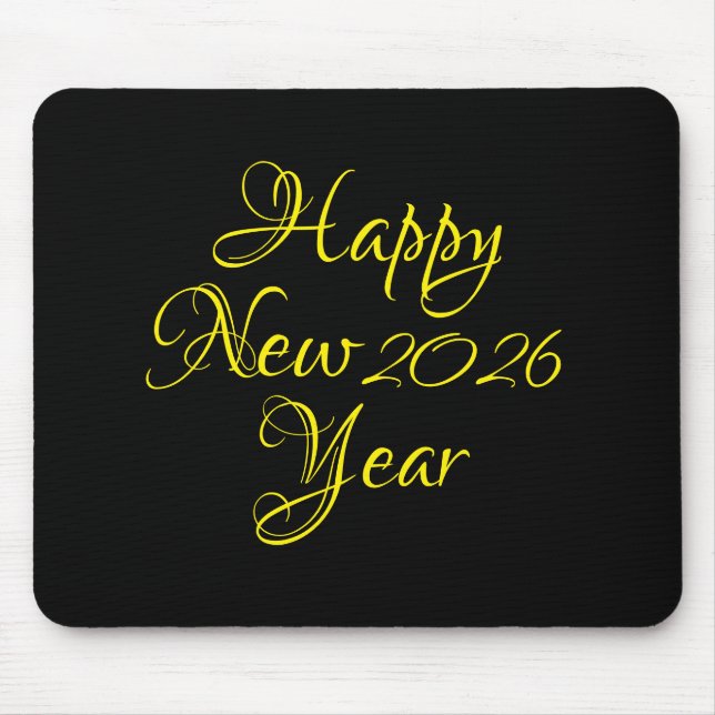 Mousepad Script Preto e Amarelo do feliz ano novo 2026 (Frente)