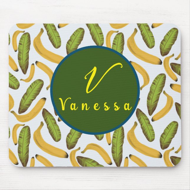 Mousepad Script Tropical Banana Leaf Monograma (Frente)