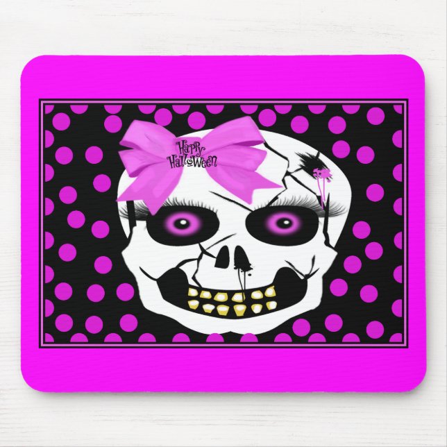 Mousepad Scull da menina do Dia das Bruxas das bolinhas (Frente)