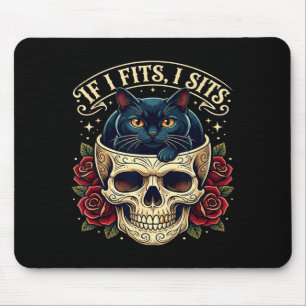 Mousepad Se cabe eu sento caveira de gato preto humor negro