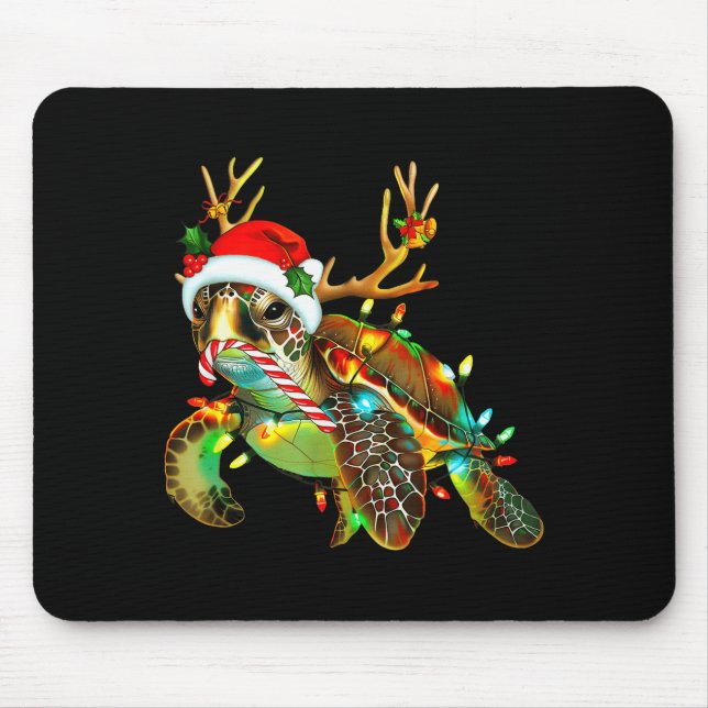 Mousepad Sea Turtle Christmas Lights Santa Hat Merry Christ (Frente)