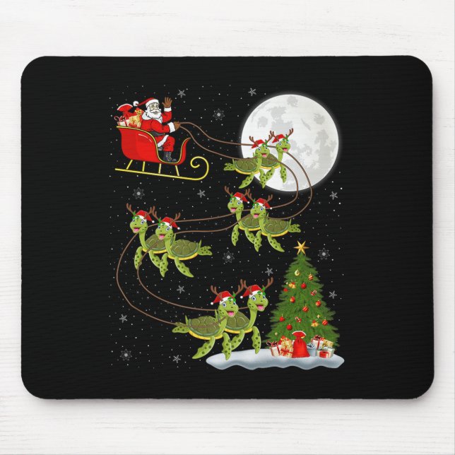 Mousepad Sea Turtle Santa Sleigh Flying Funny Magical Chris (Frente)