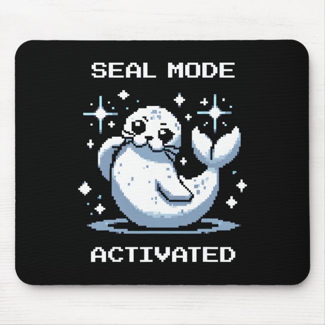 Mousepad Seal Mode Activated Pixel Art Seal Retro Gamer Sty (Frente)