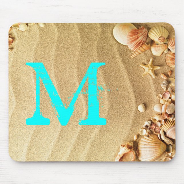 Mousepad Seasheles de praia Monograma Pad inicial do mouse (Frente)