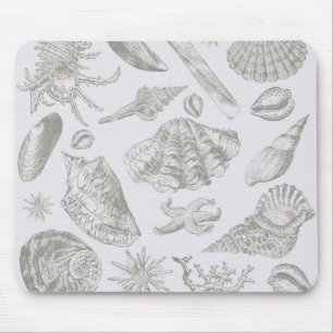 Mousepad Seashell Soft Antique Art Impressão Beach House