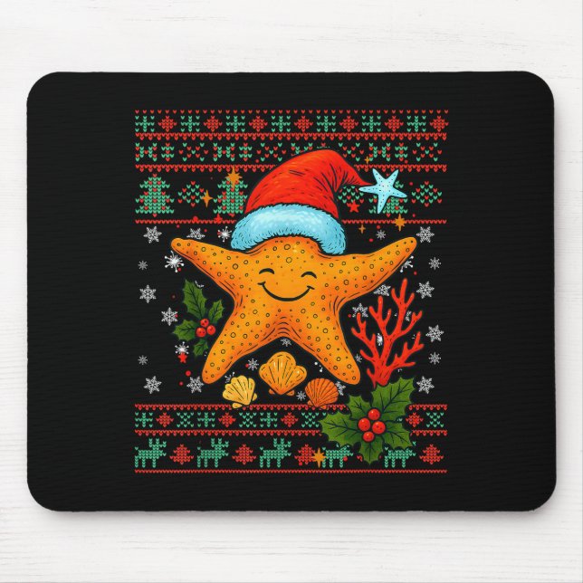 Mousepad Seashells Christmas Ocean Water Starfish Ugly Xmas (Frente)