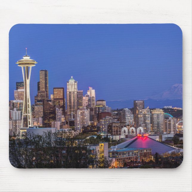 Mousepad Seattle, Centro e Monte Rainier em Twilight (Frente)
