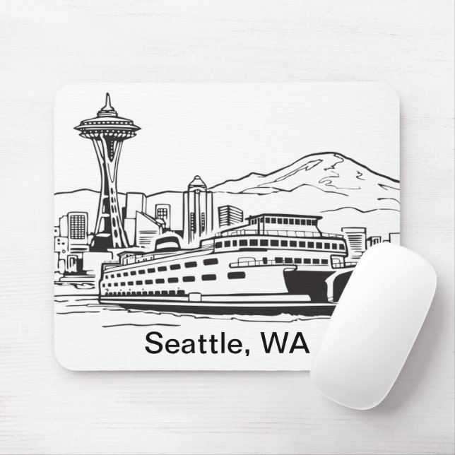 Mousepad Seattle Ferry & Skyline Washington State Line Art (Com mouse)