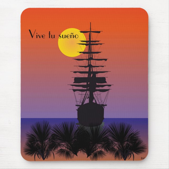 Mousepad Segelschiff mit Sonnenaufgang Mauspad (Frente)