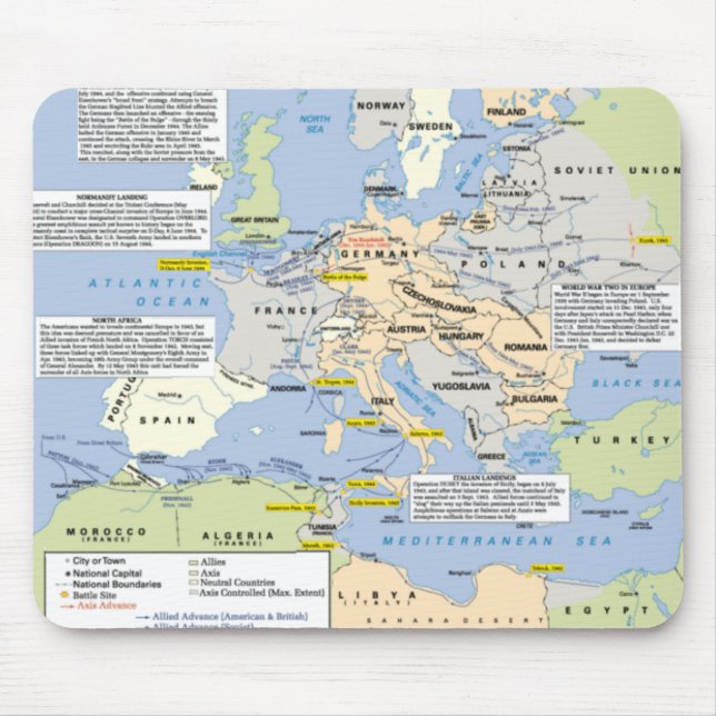 Mousepad Segunda guerra mundial em Europa Mousemat (Frente)