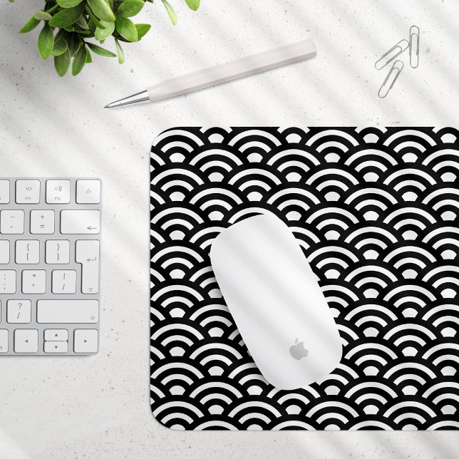 Mousepad Seigaiha, Ondas, Japonês, Preto e Branco (Criador carregado)