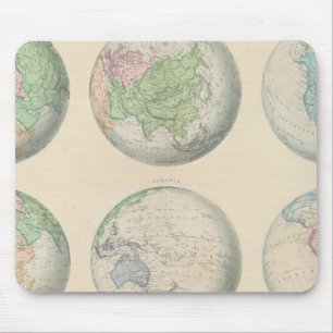 Mousepad Seis mapas hemisféricos do mundo