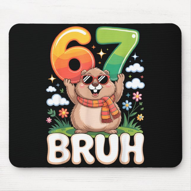 Mousepad Seis Sete 67 Bruh Groundhog Engraçado 6 7 Meme Men (Frente)
