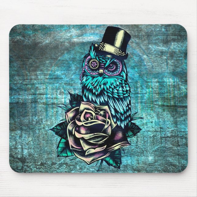 Mousepad Seja coruja sábia do estilo do tatuagem na base (Frente)