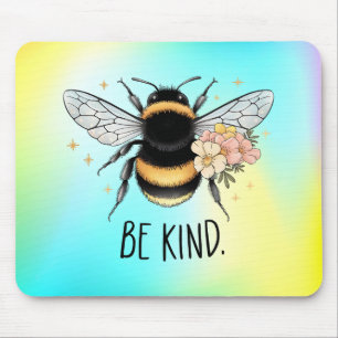 Mousepad Seja Gentil Design Floral Abelha Fofa Inspirador