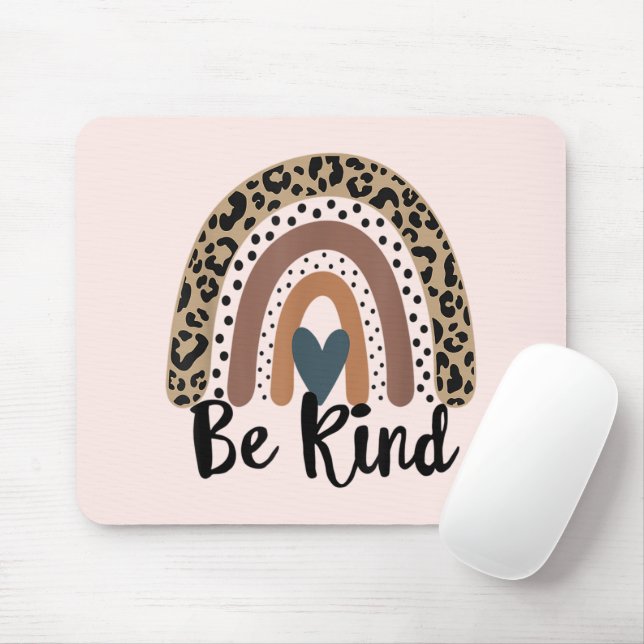 Mousepad Seja gentil Leopard Rainbow Boho inspirador Rosa (Com mouse)