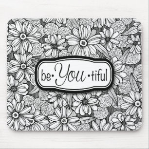 Mousepad seja•Você•floral preto & branco tiful (mousep