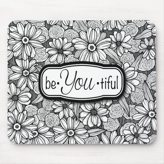 Mousepad seja•Você•floral preto & branco tiful (mousepad) (Frente)