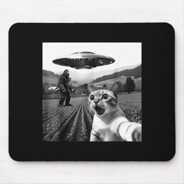 Mousepad Selfie de Gato com Alien Ufo Gato Engraçado Alien  (Frente)
