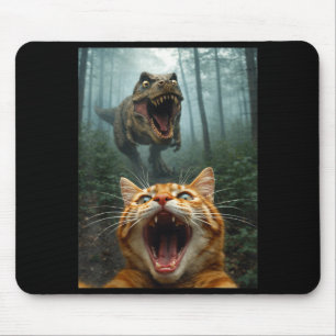 Mousepad Selfie de Gato Laranja com T-Rex Dinossauro Homens