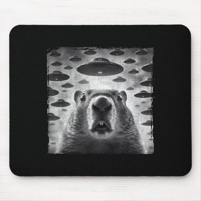 Mousepad Selfie Engraçado do Groundhog Com Ufos Alienigenas (Frente)