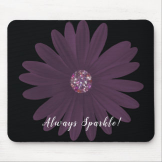 Mousepad Sempre Sparkle, margarida roxa com centro de brilh