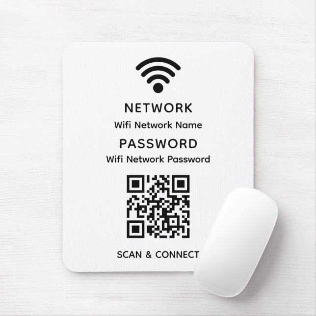 Mousepad Senha de Rede de Código QR de Wifi Simples Branco (Com mouse)
