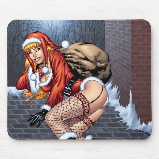 Mousepad Senhora Claus Telhado que entrega presentes de (Frente)