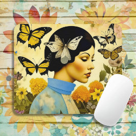 Mousepad Senhora das Vintagens, Borboletas, Flores e Inspir