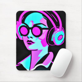 Mousepad Senhora Psicodélica Rosa e Teal em Fones de ouvido