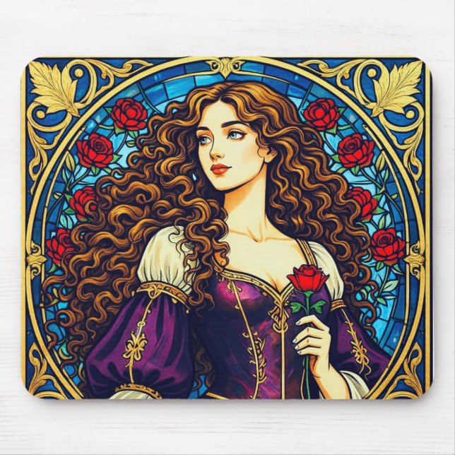 Mousepad senhora renascentista com rosa (Frente)