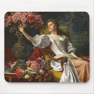 Mousepad Senhora Vintage Em Vestido Laranja Rosa E Rosa Ros