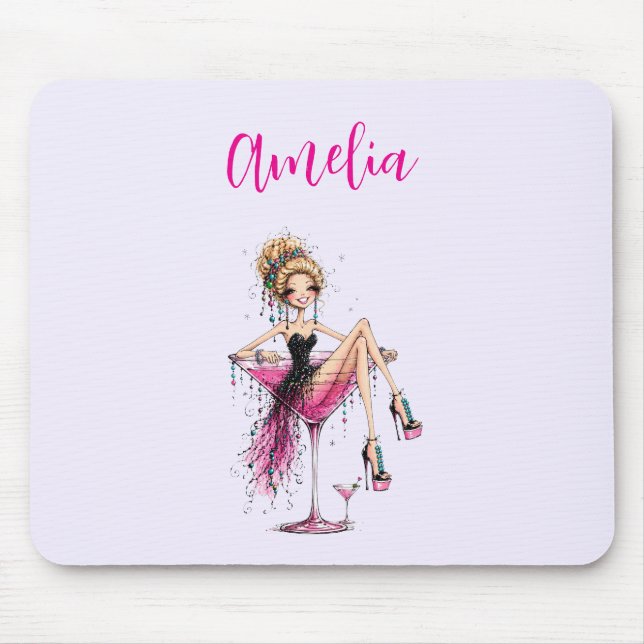 Mousepad Senhorita Sedutora em um Copo de Martini (Frente)