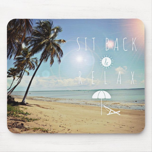 Mousepad Sente-se e relaxe as palmeiras em uma praia tropic (Frente)