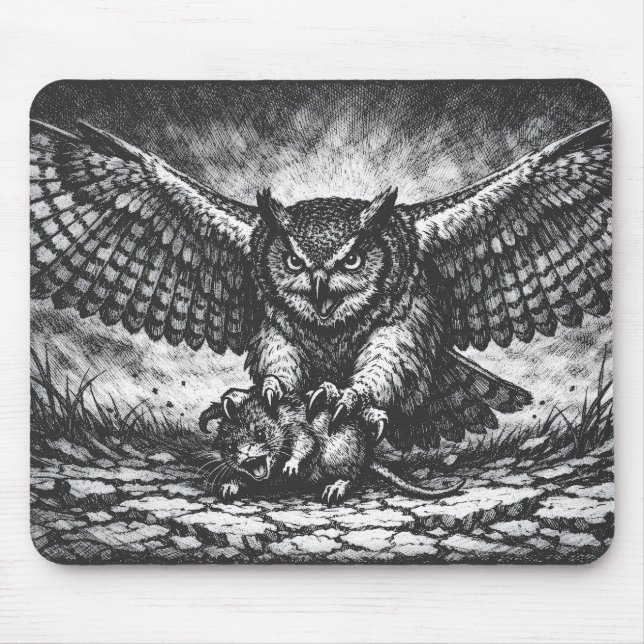 Mousepad Sentinela de Coruja Alada por BurnsInHell (Frente)