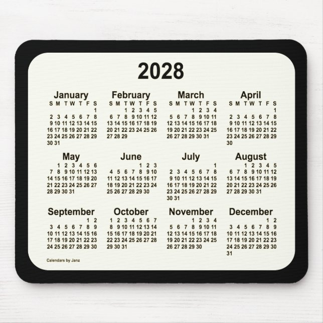 Mousepad Sepia 2028 no calendário preto por Janz Dois Tom (Frente)