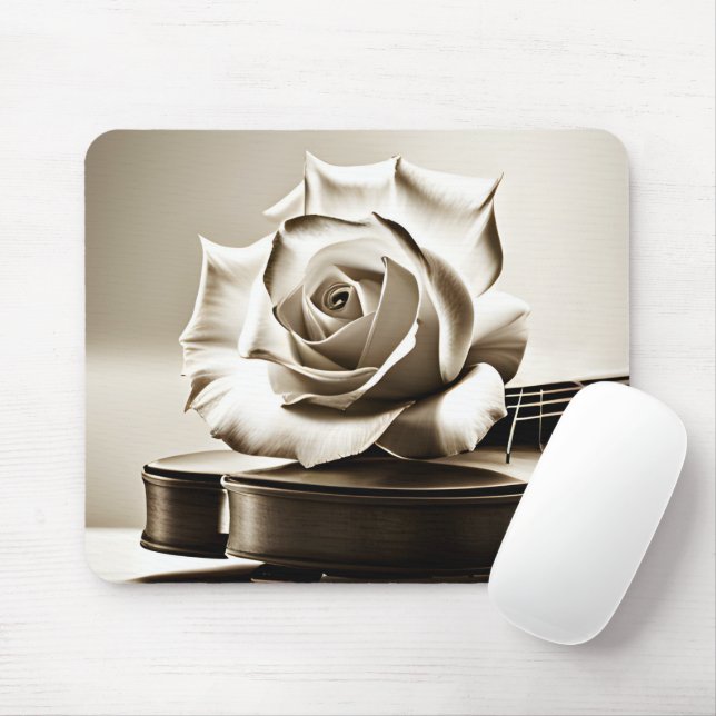 Mousepad Sepia White Rose Em Violino (Com mouse)