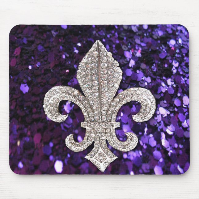 Mousepad Sequins da flor de lis da jóia da faísca roxos (Frente)