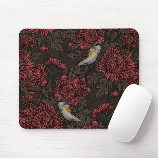 Mousepad Sequoias no crisântemo em castanho e vermelho (Com mouse)