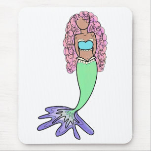 Mousepad sereia arco-íris rosa azul roxo verde preto encara