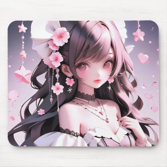 Mousepad Sereia Castanho Com Flores Rosa No Cabelo (Frente)
