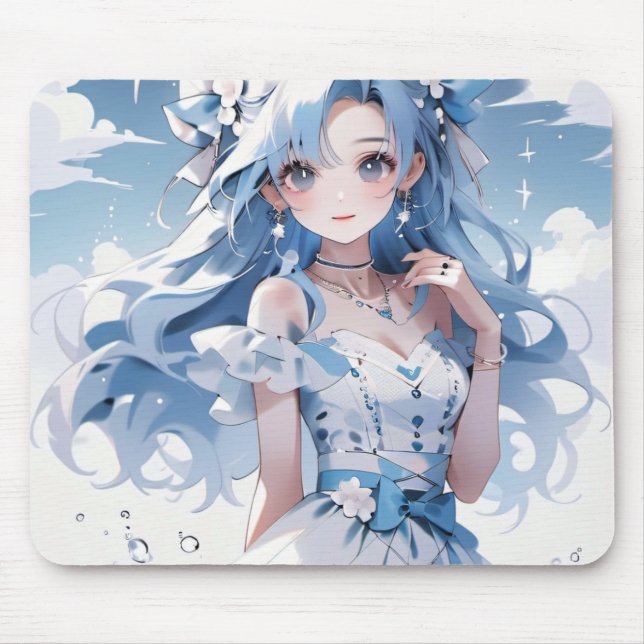Mousepad Sereia com Cabelo Azul num Vestido Azul (Frente)
