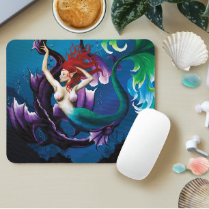 Mousepad Sereia Fantasia Azul Mística Dragão de Água Roxa