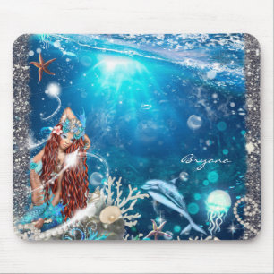 Mousepad Sereia Fantasia Cabeça Vermelha Praia Encantada