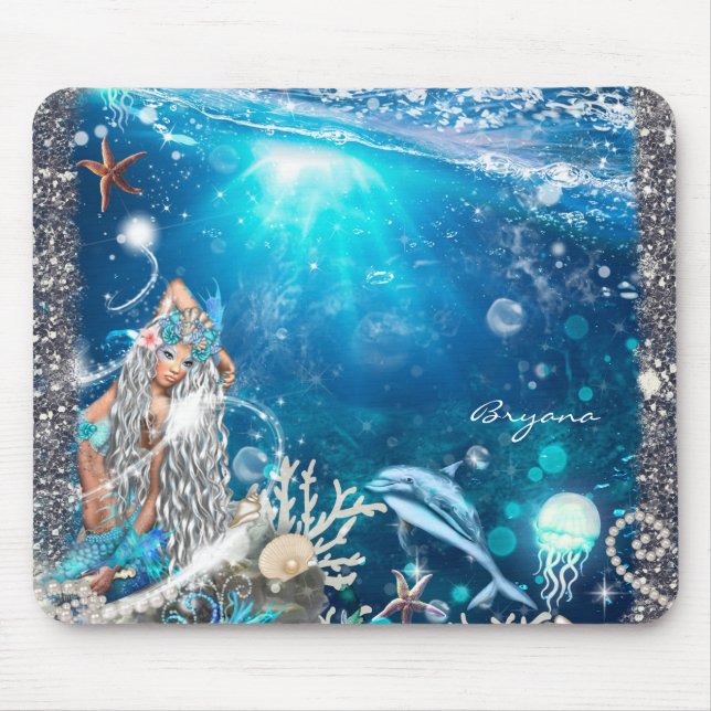 Mousepad Sereia Fantasia Loira Praia Encantada Computador (Frente)